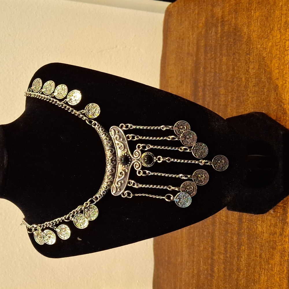 Silver Tone with Black Accents Necklace